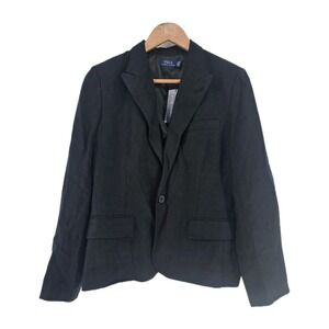 Polo Ralph Lauren Womens‎ Black Linen Blend Blazer Jacket Size 8 MSRP $398